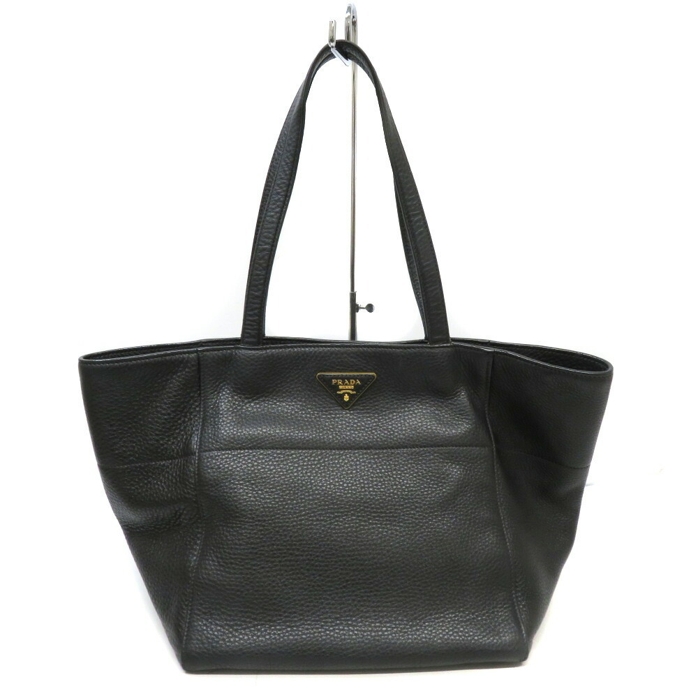 PRADA Tote Bag Leather Black Work